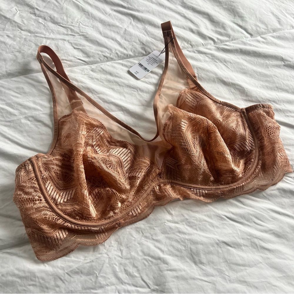 Understance sheer coverage bra lace cafe brown 42d nwt